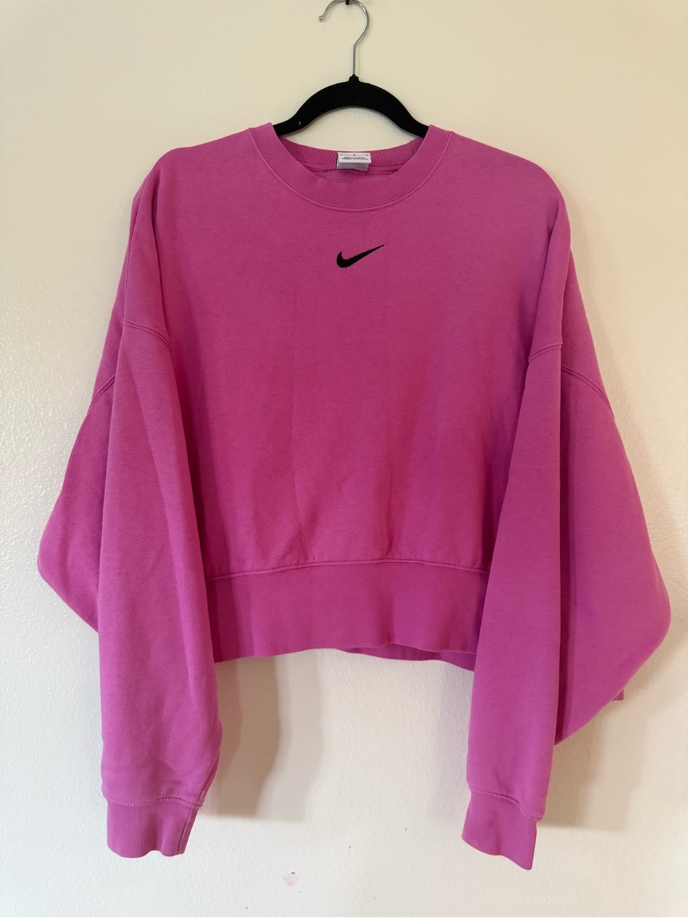Nike Pink Cropped Crewneck Sweatshirt - Swoosh Logo